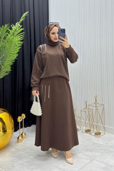 Taş Detay Takım Kahverengi  Kahverengi