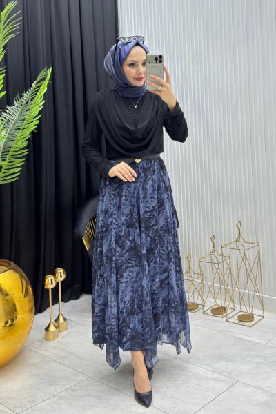 Zarif Etekli Takım Gri Mavi