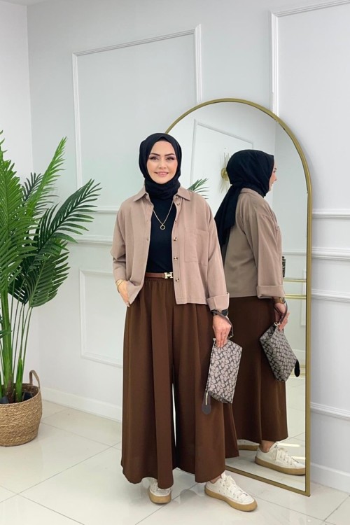Baggy Etek Pantolon  Kahverengi̇