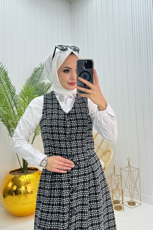 Betty Tesettür Takım Siyah Beyaz  Siyah Beyaz