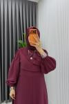 Bordo Emel Elbise Premium Seri Kuşaklı Tam Boy Tesettür Giyim