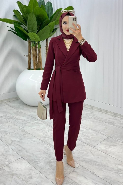 Bordo Premium Astarlı Klas Takım Tesettür Giyim