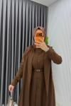 Kahve Premium Pare Elbise Ferace Tesettür Giyim