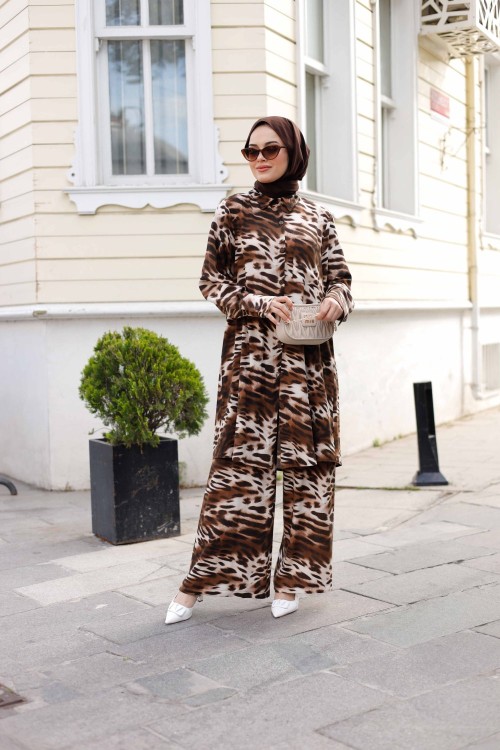 Leopar Pantolon TakimKahverengi̇