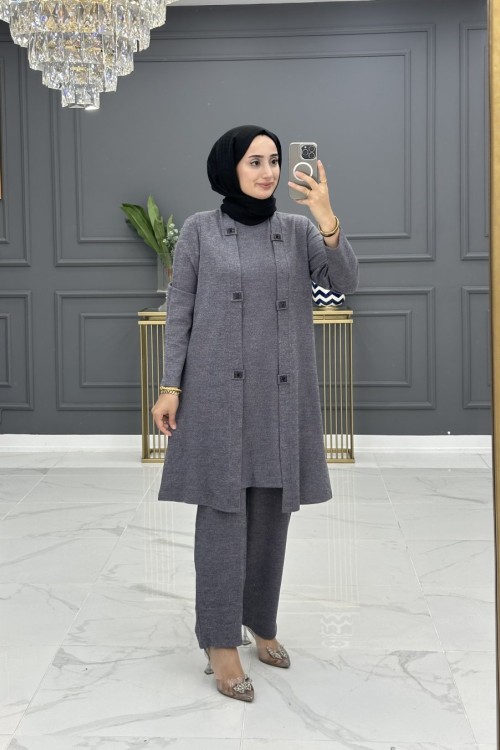 Melis Üçlü Takım  Gri
