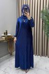 Multi Piliseli Kadife Elbise İndigo İndigo