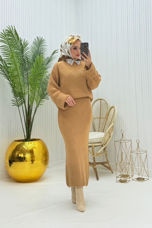 Nagihan Tesettür Takım Camel  Camel
