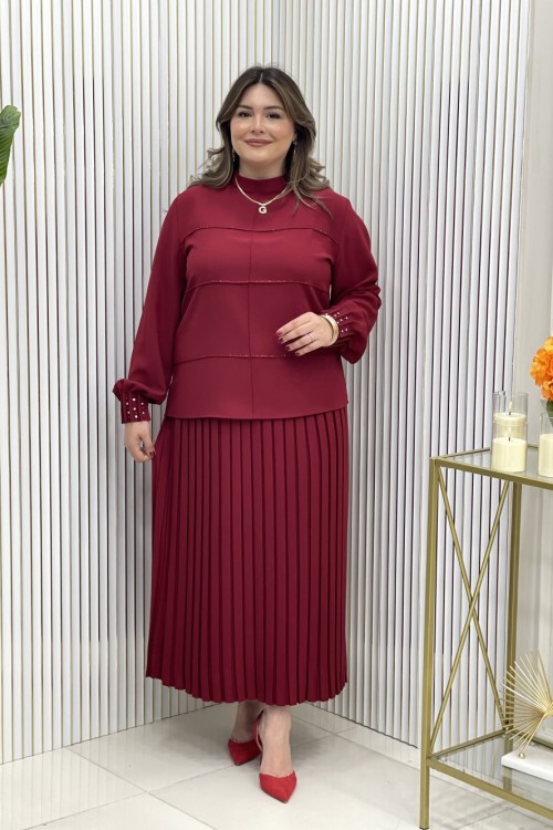 Nezaket Etekli Takım Bordo