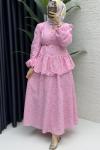 Perinaz Etekli Takım Tesettür Giyim  Pembe