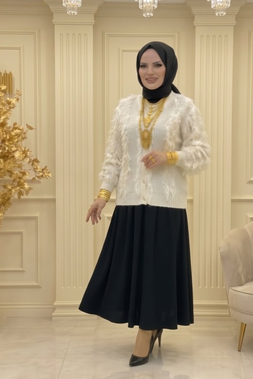 Saçaklı Hırka Krem  Krem