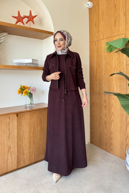 Tülin Ceketli Elbise Takım  Bordo