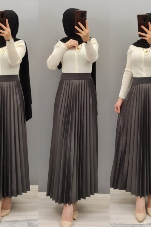 Yeni Model Deri Gorunumlu Etek