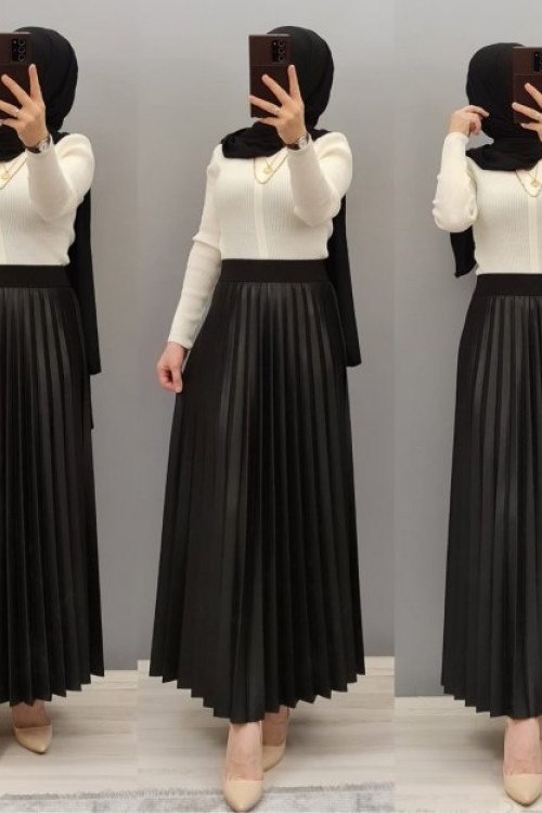 Yeni Model Deri Gorunumlu Etek