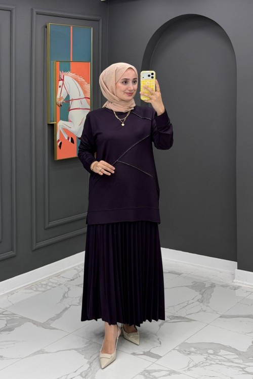 ZÜLEYHA Etekli Takım- Mürdüm
